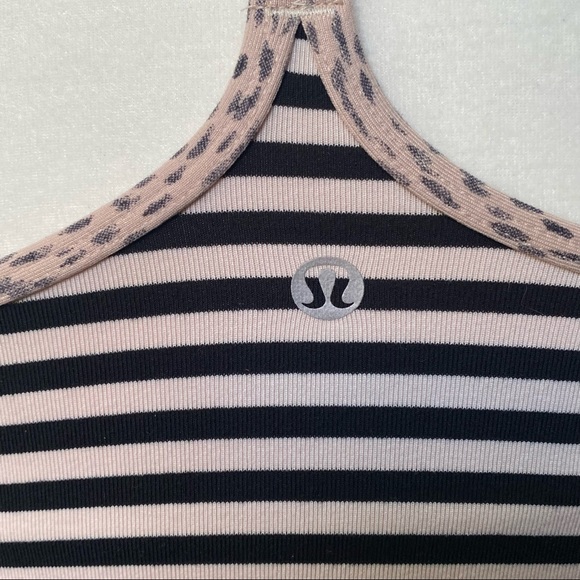 Lululemon Light Pink & Black Striped Racerback Tank Top w/ Built in Bra 4 - Picture 6 of 15